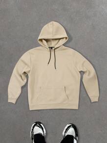 Manfinity Homme Plus Size Men's Casual Solid Color Fleece Hoodie, Autumn And Winter