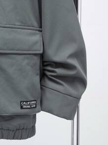 SHEIN Leap Crew 1pc Multifunctional Comfortable Casual Grey Knitted Thermal Lined Hooded Jacket With Large Pockets, Back To School Outfit For Teen Boys, Autumn/Winter Set - Grey - View 3