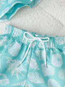 婴儿男孩海洋动物印花泳衣（带泳裤和泳帽） - 薄荷綠 - 查看 3