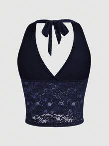 INAWLY 女士夏季花卉蕾丝吊带优雅吊带背心 - 寶藍色 - 查看 4