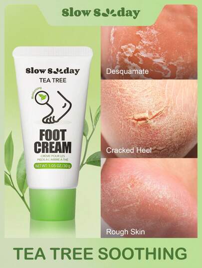 SlowSunday 茶树足霜，蕴含茶树油、乳木果油和维生素 E，舒缓肌肤，改善死皮，深层滋养，适合夏季、千禧年及新年，是派对的理想之选。