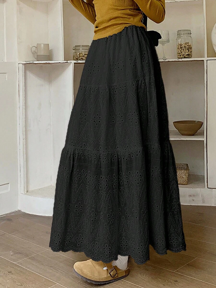 日韩女学生服裙子白色镂空提花蛋糕裙半裙女四季A字长裙Y2K衣服女仙女超仙系带半裙伞裙