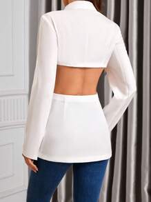 SHEIN Clasi Solid Color Lapel Neck Long Sleeve 3D Floral Decor Casual Blazer Fall Cloth For Women - White - View 2
