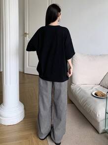 DAZY 2 件套圆领字母印花短袖上衣和休闲裤睡衣 - 黑色 - 查看 2