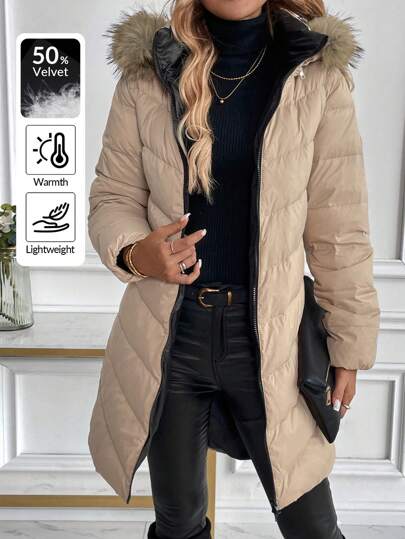 SHEIN LUNE Ladies' Casual Hooded Basic Lightweight Packable Jacket For Daily Wear Down& Feathers Coat