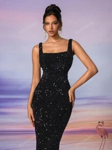 AOSHABABI Eternal Classic - Recreando la elegante belleza de la era de Herben, vestido de noche formal de terciopelo gris con cuello cuadrado, lentejuelas y silueta de sirena. Apropiado para todas las ocasiones formales, invitados de bodas, festivales de música, fiestas festivas, fiestas de cóctel, citas, vacaciones, bailes y vestido de dama de honor formal maxi, vestido de fiesta