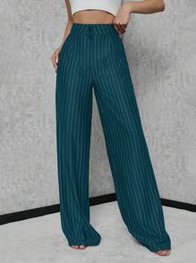 SHEIN Tall Women's Striped Navy Blue Pants, Tall Women - Dark Green - View 5