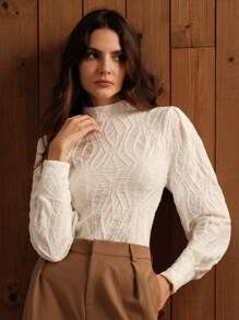 Anewsta Women's Elegant Commuter Rib Knit White Soft T-Shirt - White - View 1