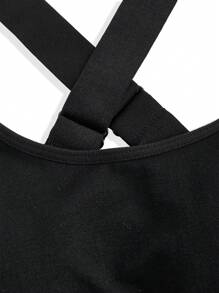 SHEIN Velisys Damen einfarbiger minimalistischer Alltags-Sport-BH mit Kreuzriemen - Schwarz - Übersicht 4