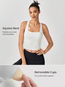 GLOWMODE FeatherFit™-Sujetador deportivo de espalda nadadora acanalado y recortado con recorte, top deportivo de soporte ligero y bajo impacto para yoga y uso diario - Blanco - Ver 2