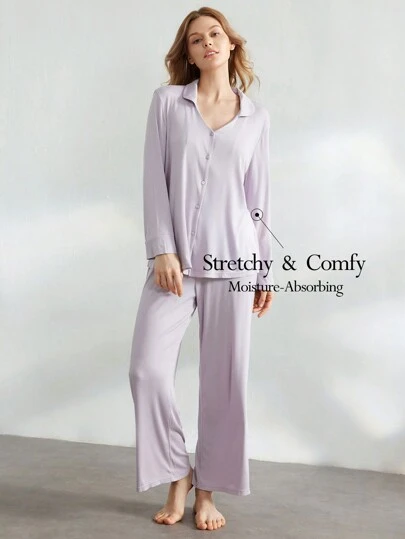 Ocili 女士简约舒适长袖上衣和长裤家居服套装，适合假日、秋冬季穿着，舒适优雅，细节精致。