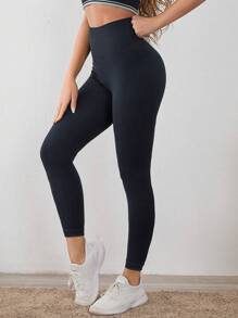 Gameset SHEIN Sport Quần legging thể thao liền mạch thoáng khí họa tiết chữ dành cho nữ tập yoga - màu đen - Xem 6