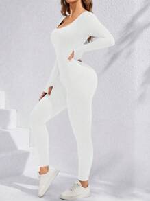 Seamluxe SHEIN Sport Damen einfarbiger Crew-Neck Langarm Alltagsfitness Jumpsuit