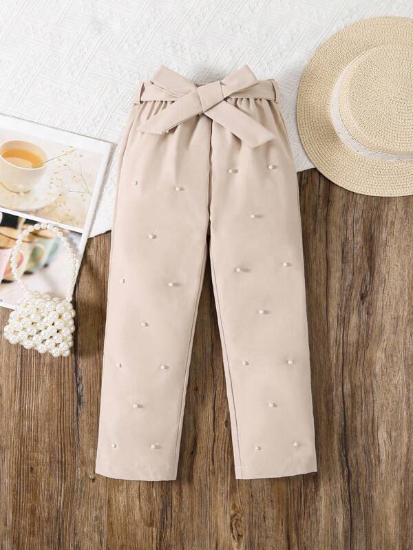 SHEIN Young Girl Casual Rhinestone Embellished Long Pants