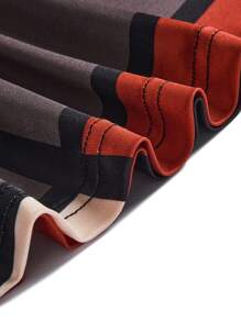 SHEIN Clasi 2pcs Plus Size Elegant Contrast Color Splice Ruffle Trim Blouse And Fish Tail Hem Skirt Set - Multicolor - View 6