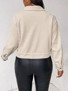 SHEIN Frenchy Plus Size Barnfit, Women's Solid Color Long Sleeve Short Casual Jacket For Spring And Autumn, Barn - Apricot - View 5