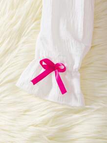 SHEIN 女童洋红色立领蝴蝶结二合一优雅秋季连衣裙 - 玫紅色 - 查看 5