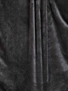 Snug Zone 男士圆领长袖字母刺绣简约休闲睡衣套装（上衣和裤子），舒适优雅细节，秋冬服装，蓬松柔软 - 深灰色 - 查看 7