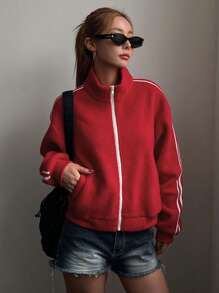 DAZY 女士休闲蓬松内衬外套，饰有缎带，秋冬季女装外套 - 紅色 - 查看 3