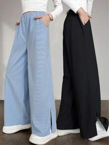 Pantaloni casual con spacchetti laterali di moda per ragazze pre-adolescenti più grandi