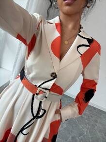 Chiquease Women's Lapel Neck Long Sleeve Button Front Allover Print Swing Dress Maxi Women Outfit Fall Cloth For Women