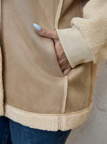 SHEIN LUNE Chaqueta informal de moto de manga larga con cuello de solapa y bloque de color para mujer de talla grande para otoño e invierno, ropa de invierno