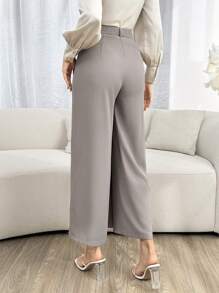 Modelyn Women's Solid High Waist Elegant Work Pants - Grey - View 2