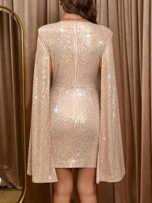 SHEIN Clasi Robe élégante et à la mode pour femme avec manches fendues et sequins, robe de retour à la maison