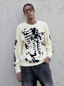 Manfinity EMRG Jersey de punto con patrón de calavera de moda para hombres en otoño - Albaricoque - Ver 1