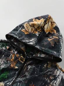 ROMWE MEN Street Life Men's Spring Autumn Letter & Branch Print Zip-Up Hooded Casual Sweatshirt - Multicolor - View 5