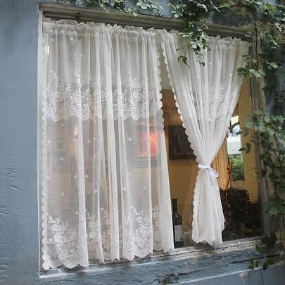 ستارة بنمط زهري من الدانتيل الأبيض، بطراز رومانسي وحلو، مصنوعة من ألياف البوليستر، مناسبة لديكور نوافذ غرفة المعيشة والنوم، ديكور الخريف، ديكور الغرفة