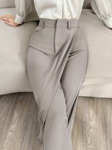 Modelyn Women's Solid High Waist Elegant Work Pants - Grey - View 1