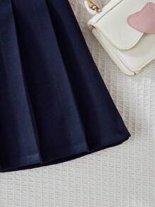 Sparklyn 青少年女孩纯色褶饰短款休闲裙，适合度假、夏季、旅行 - 藏蓝色 - 查看 5