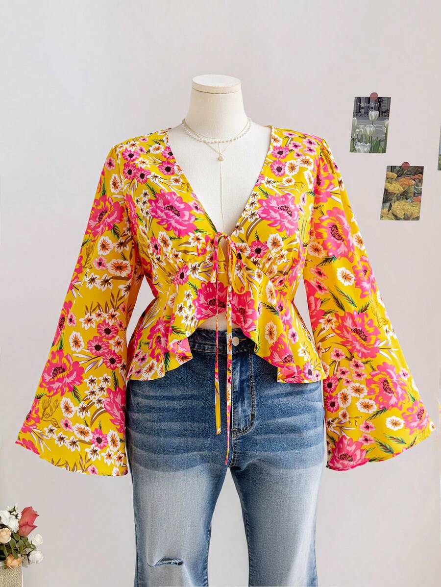 Soleia 大码度假女士休闲白色蕾丝拼接蝴蝶结装饰腰带复古风格背心 - 彩色 - 查看 1