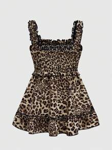 ROMWE Kawaii 女士 Y2K 豹纹蝴蝶结饰边吊带背心 - 彩色 - 查看 2