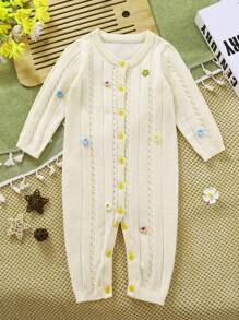 SHEIN Infant Girls' Handmade Floral Sweater, Cute Princess Style, Fits Fall/Winter - Beige - View 1