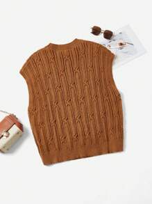 SHEIN LUNE Solid Color Round Neck Knitted Sweater Top