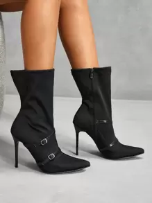 CUCCOO SZL Women Shoes Fashion New Women's Pointed High Heel Boots Black Stilettos Comfortable To Wear Classic Short Boots Side Zipper Professional Party Mid-Tube Boots Halloween Witch Fall - Black - View 7