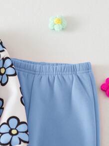 SHEIN 2pcs/Set Baby Girl Autumn/Winter Outdoor Casual Pink Knitted Floral Hoodie & Sweatpants Set, Suitable For Outdoor, Party & Other Occasions