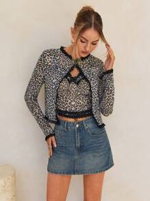 Forever 21 1 bộ Áo ba lỗ họa tiết da báo thường ngày, Áo len cardigan cổ tròn, Thu/Đông - Nhiều màu - Xem 5
