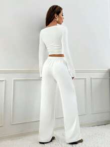 SHEIN EZwear 长袖宽松直筒裤套装