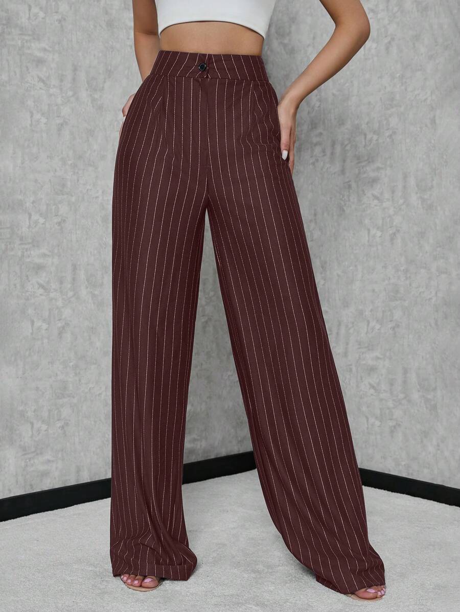 SHEIN Tall Womens Striped Elegant Pants For Commuting - Brown - View 1