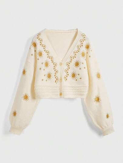 Hippie Sun, Moon And Stars Embroidered Bohemian Cardigan