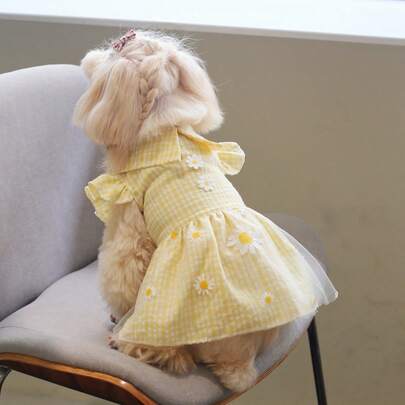 PETSIN Váy thú cưng thời trang in họa tiết hoa và kẻ caro sáng tạo