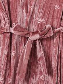 SHEIN Bata larga de terciopelo burdeos elegante para mujer, ropa de dormir cómoda, otoño e invierno - Burdeos - Ver 4