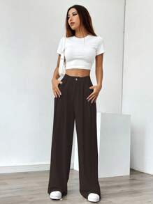 Chiquease Damskie spodnie casualowe w jednolitym kolorze z prostymi nogawkami