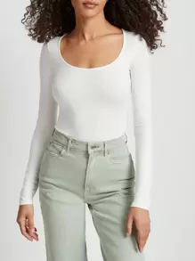 INAWLY Women's Solid Color Crew Neck Long Sleeve Casual T-Shirt For Spring And Summer