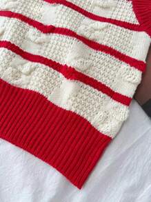 Zolique New Striped V-Neck Red And White Color Embossed Jacquard Simple Vest, Fall/Winter - Red and White - View 6