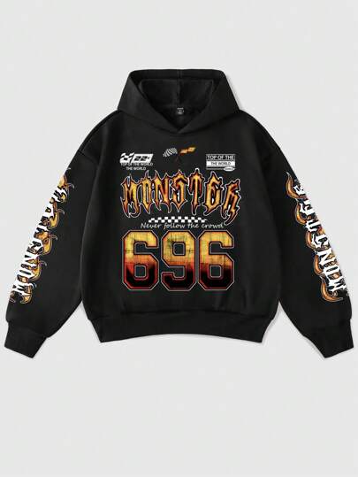 Street Life Sudadera con capucha suelta y corta con estampado gráfico retro para hombres