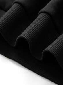 SHEIN LUNE Plus Size Women 2pcs Set - Solid Color & Leopard Print Long Sleeve Crew Neck Top And Pants - Black - View 4